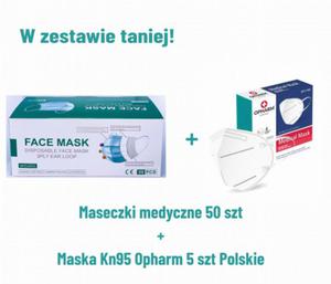 ZESTAW: 50 SZT MASECZEK MEDYCZNYCH + 5 SZT MASEK KN95 OPHARM MEDYCZNE - 2858781661