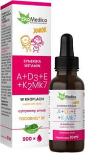 Witamina ADEK A + D3 + E + K2 MK-7 Junior Dla Dzieci w kroplach 30ml EkaMedica - 2878347164