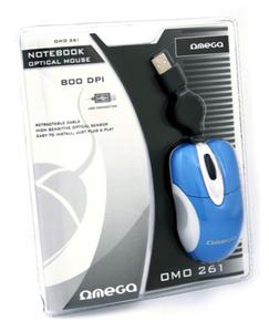 MOUSE OMEGA MINI OM-261 WHITE+BLUE RETRACTABLE CABLE USB - 2824918502