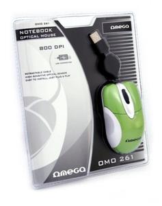 MOUSE OMEGA MINI OM-261 WHITE+GREEN RETRACTABLE CABLE USB - 2824918503