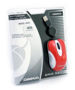 MOUSE OMEGA MINI OM-261 WHITE + RED RETRACTABLE CABLE USB - 2824918504