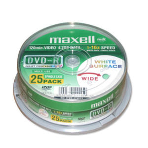 MAXELL DVD-R 4,7GB 16X PRINTABLE FF WHITE CAKE*25 276013.30.TW - 2824917705