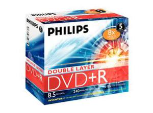 PHILIPS DVD+R 8,5GB 8X DOUBLE LAYER JEWEL CASE*5 DR8S8J05C/00 - 2824918800