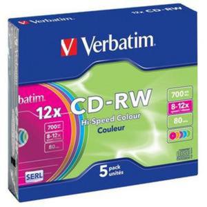 VERBATIM CD-RW 700MB 8-12X COLOUR SLIM CASE*5 43167 - 2824921237