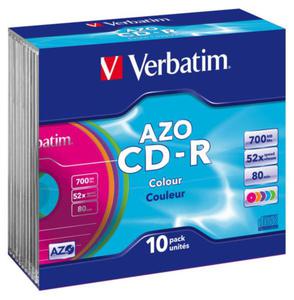 VERBATIM CD-R 700MB 52X AZO COLOUR SLIM CASE*10 43308 - 2824921238