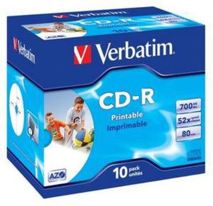 VERBATIM CD-R 700MB 52X AZO PRINTABLE ID BRAND JEWEL CASE*10 43325 - 2824921246