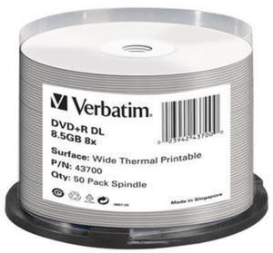 VERBATIM DVD+R 8,5GB DOUBLE LAYER 8X THERMAL PRINT. CAKE*50 43700 - 2824921299