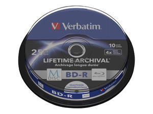 VERBATIM 43825 Verbatim BluRay M-DISC BD-R Spindle 10 25GB 4x Inkjet Printable - 2874477044