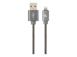 GEMBIRD CC-USB2S-AMLM-1M-BG Gembird Kabel Premium USB do 8-pin (metalowe wtyki,oplot spiralny)1m,szary metal - 2874477055