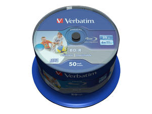 VERBATIM 43812 BluRay BD-R SL DATALIFE VerbatimSpindle 50 25GB 6x WIDE PRINTABLE NO ID - 2874477279