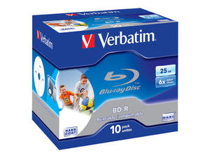 VERBATIM 43713 Verbatim BluRay BD-R jewel case 10 25GB 6x PRINTABLE SURFACE HARD COAT - 2874560033