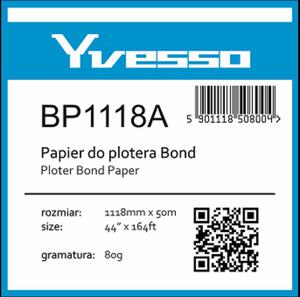 Papier w roli do plotera Yvesso Bond 1118x50m 80g BP1118A ( 1118x50 80g ) - 2824484274