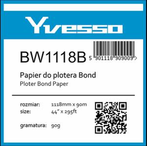 Papier w roli do plotera Yvesso BrightWhite 1118x90m 90g BW1118B