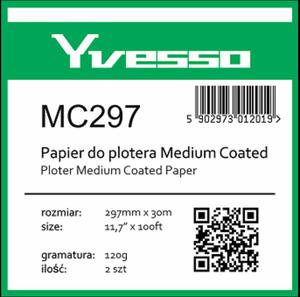 Papier powlekany w roli do plotera Yvesso Medium Coated 297x30m 120g MC297 - 2824488173