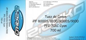 Tusz zamiennik Yvesso PFI-701C Cyan 700ml do Canon iPF8000S iPF8100 iPF9000S iPF9100 CF0901B001AA