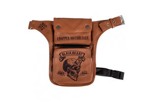 SASZETKA MOTOCYKLOWA NA UDA BLACK HEART DEVIL SKULL BROWN LEATHER /W-TEC - 2876255316