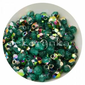 Fire Polish 3mm - koraliki czeskie szlifowane #V50730 Vitrail Emerald - 2861653197