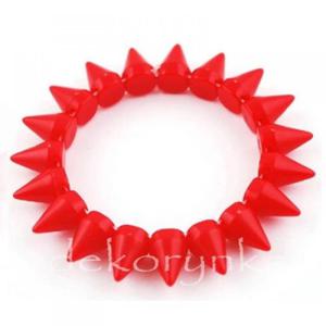 1442 Bransoletka neon KOLCE spike PUNK rock EMO red - 2861653691