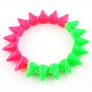 1451 Bransoletka neon KOLCE spike PUNK rock EMO green pink - 2861653697