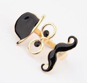 Piercionek podwjny WSY Moustache Dziadek JAPAN Vintage RETRO czarny - 2861653865