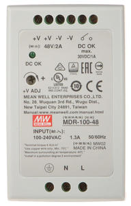 ZASILACZ IMPULSOWY 48 V DC 2 A 96 W NA SZYN DIN ZASILACZ 48V MEAN WELL MDR-100-48 - 2874099856