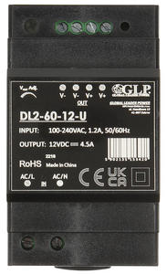 ZASILACZ IMPULSOWY 12V DC 4.5A 54W ZASILACZ 12 V NA SZYN DIN GLP DL2-60-12-U - 2876911374