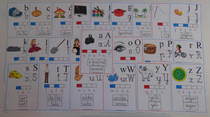 Alfabet obrazkowo-sowny - karty edukacyjne wersja 4 szkolny z kierunkiem pisania - 2862517836