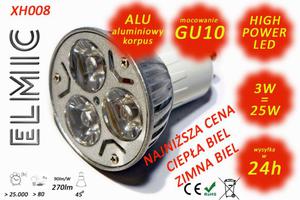 arwka reflektor LED POWER XH 008 3W 230V GU10 45st. 6500K Zimna Biel ELMIC przeroczysta - 2827854308