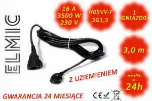 Przeduacz elektryczny uniwersalny ogrodowy - 3 mb - WS OE 02 / 03 / 1.5 / K - ELMIC czarny H05VV-F - 2827854287