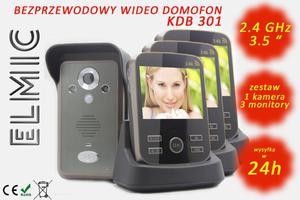 System bezprzewodowy - wideo domofon z funkcj dzwonka ELMIC KIVOS KDB301 - 3 monitory / 1 jednostka zewntrzna - 2845077329