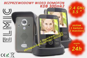 Wielofunkcyjny bezprzewodowy wideo domofon z funkcj dzwonka, rejestracj wideo i czujnikiem ruchu ELMIC KIVOS KDB300mk2 - 2 monitory - 2845077336