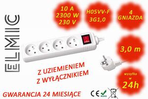 Zestaw 3 szt. - Przeduacz elektryczny listwa z wcznikiem - 3.0 mb - WS NF 04 K / 3.0 / 1.0 / K - ELMIC biay - 2845077363