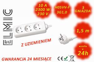 Zestaw 3 szt. - Przeduacz elektryczny listwa bez wcznika - 1.5 mb - WS NF 03 / 1.5 / 1.0 / K - ELMIC biay - 2845077364