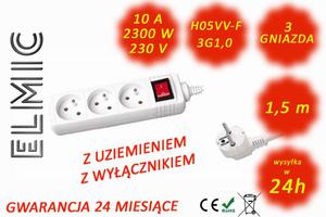 Zestaw 3 szt. - Przeduacz elektryczny listwa z wcznikiem - 1.5 mb - WS NF 03 K / 1.5 / 1.0 / K - ELMIC biay - 2845077366