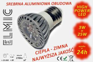 arwka reflektor LED POWER XH 6628 3W 230V E27 30st. 3000K Ciepa Biel ELMIC przeroczysta - 2827854336