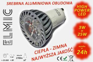 arwka reflektor LED POWER XH 6628 3W 230V GU10 30st. 6500K Zimna Biel ELMIC przeroczysta - 2827854339