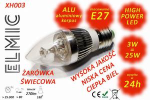 arwka wiecowa LED POWER XH 003 3W 230V E27 3000K Ciepa Biel ELMIC WIECA przeroczysta - 2827854355