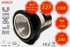 arwka reflektor LED COB XH 6625 3W 230V E27 30st. 3000K Ciepa Biel ELMIC przeroczysta - 2827854357