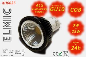 arwka reflektor LED COB XH 6625 3W 230V GU10 30st. 3000K Ciepa Biel ELMIC przeroczysta - 2827854359