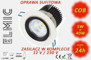 Oprawa sufitowa LED COB XH 5344 5W 230V 38 st. 3000K Ciepa Biel ELMIC przeroczysta ROSE - 2827854382