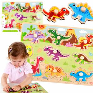 TOOKY TOY Drewniane Puzzle Montessori Ukadanka Dinozaury Ksztaty - 2875211884