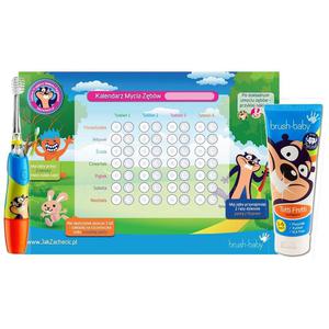 Brush-Baby zestaw - szczoteczka soniczna Kidz Sonic 3-6 NIEBIESKA oraz pasta do zbw 3-6 + kalendarz z naklejkami - 2827460377