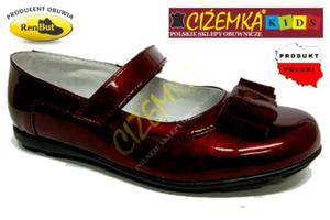 RENBUT balerinki pbuty z kokardk lakierki 334238 bordo metalik (31-36) - 2842028675