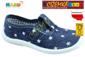 NAZO KAPCIE dziecice balerinki BAWENA 004 NIEBIESKIE JEANS GWIAZDKI - 2860015981