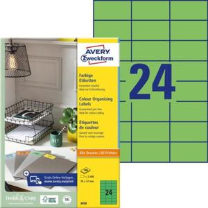 Etykiety trwae kolorowe Avery Zweckform; A4, 100 ark./op., 70 x 37 mm, zielone /3450/ - 2849404861