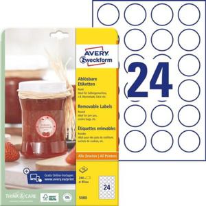 Etykiety papierowe okrge 40 mm AVERY ZWECKFORM usuwalne biae 10ark 240 etykiet /5080/ - 2861040874