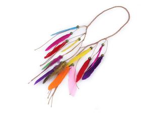 Opaska do wosw elastyczna naszyjnik z pirkami i koralikami Elastic hair band necklace with feathers and beads - 2859638087