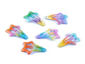 Spinka do wosw mini tczowa gwiazda z brokatem 6szt Rainbow star mini hair clip with glitter 6pcs - 2859638272