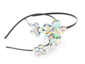 Opaska metalowa z kwiatkami z krysztau Metal headband with crystal flowers - 2859638330