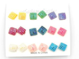 Zestaw 9 par kolczykw kwadraty - rnokolorowe Set of 9 pairs of square earrings - multi-colored - 2868313608